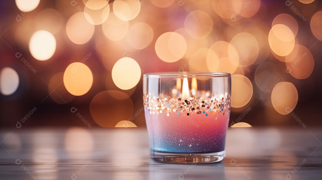 Vela acesa em vidro no fundo bokeh