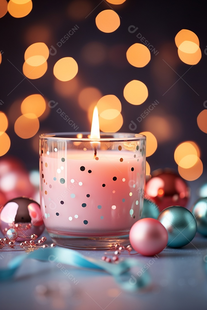 Vela acesa em vidro no fundo bokeh