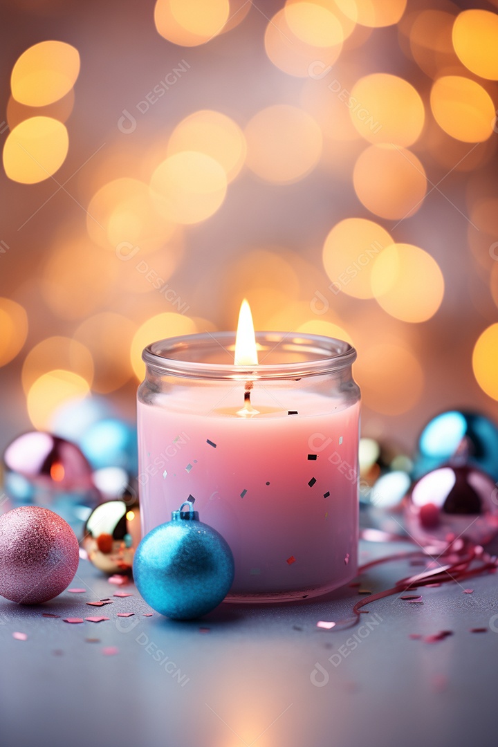 Vela acesa em vidro no fundo bokeh