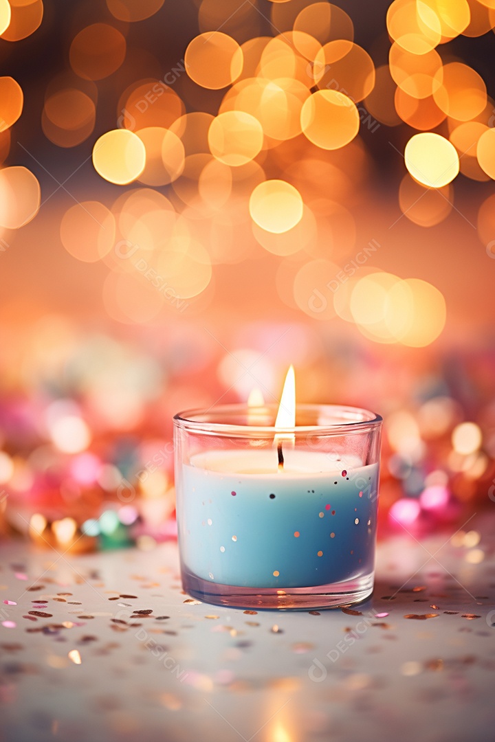 Vela acesa em vidro no fundo bokeh
