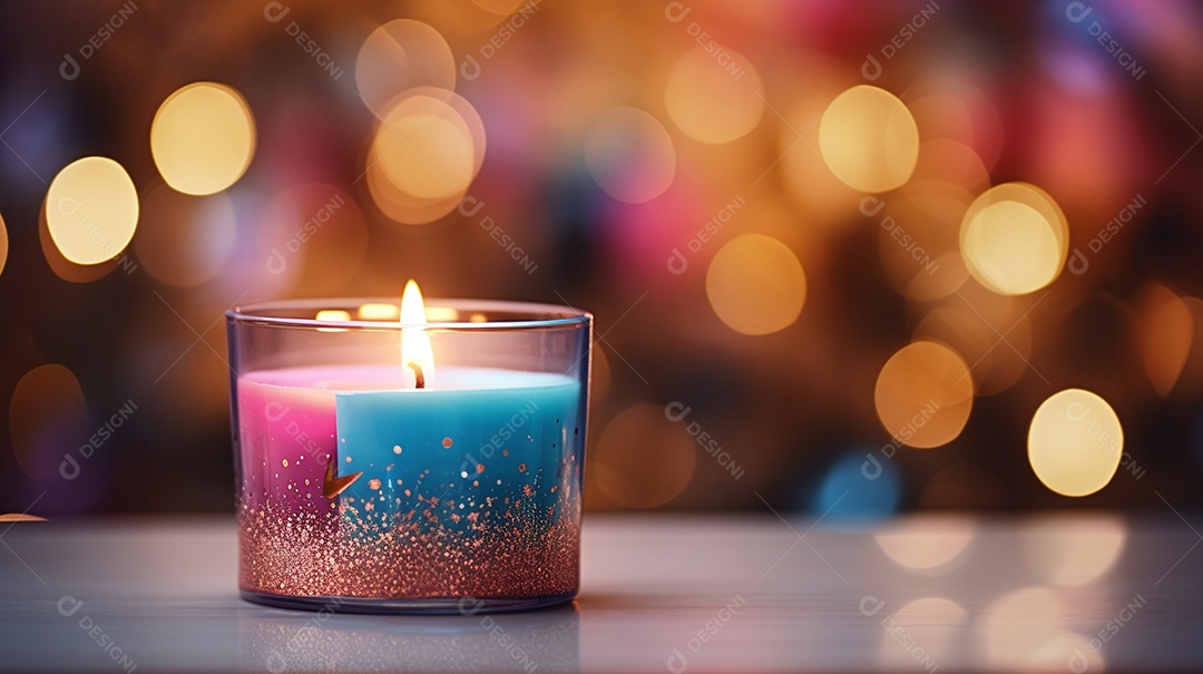 Vela acesa em vidro no fundo bokeh