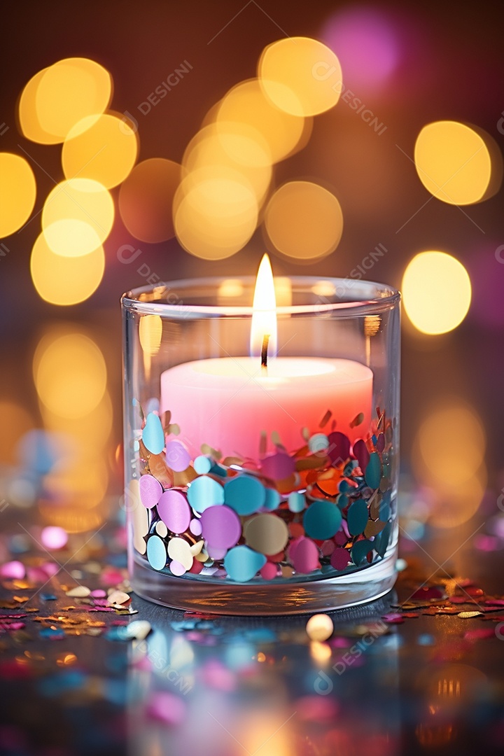 Vela acesa em vidro no fundo bokeh