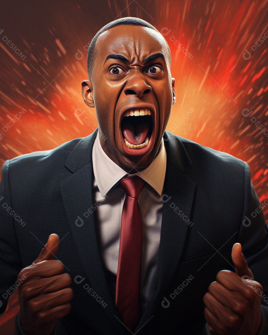 Engraçado empresário negro gritando com dinheiro
