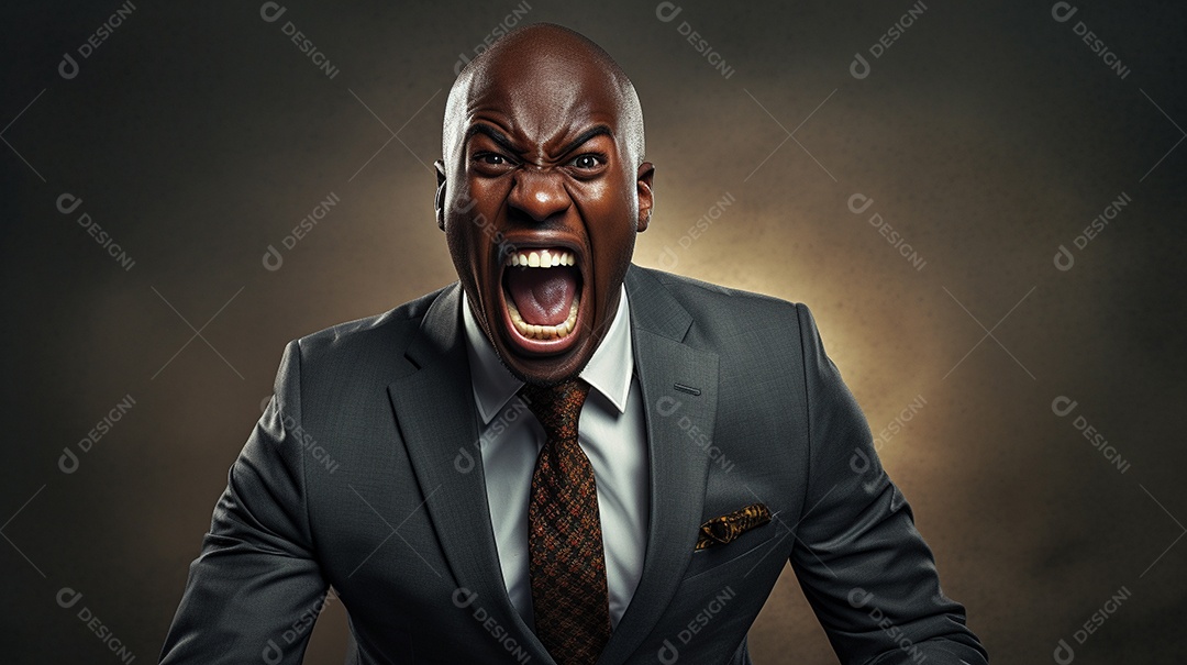 Engraçado empresário negro gritando com dinheiro