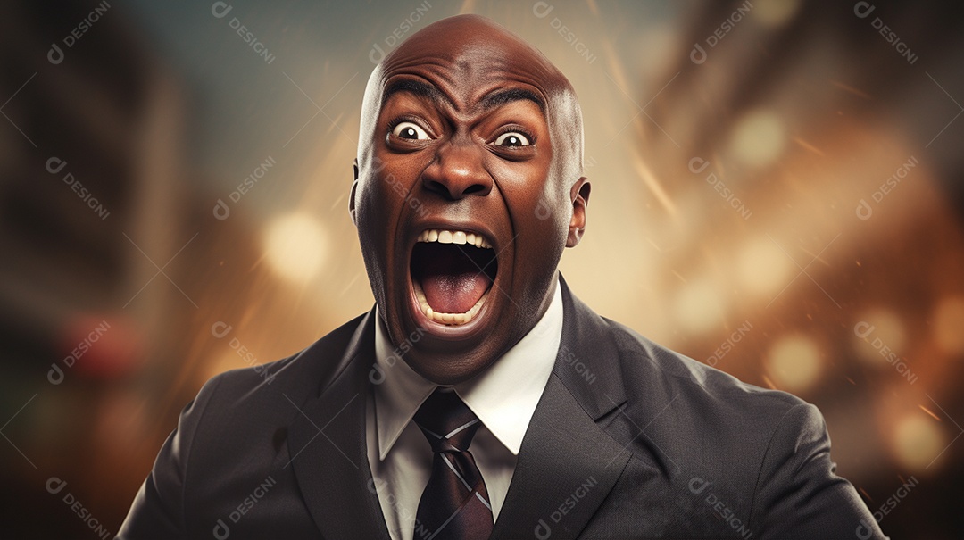 Engraçado empresário negro gritando com dinheiro