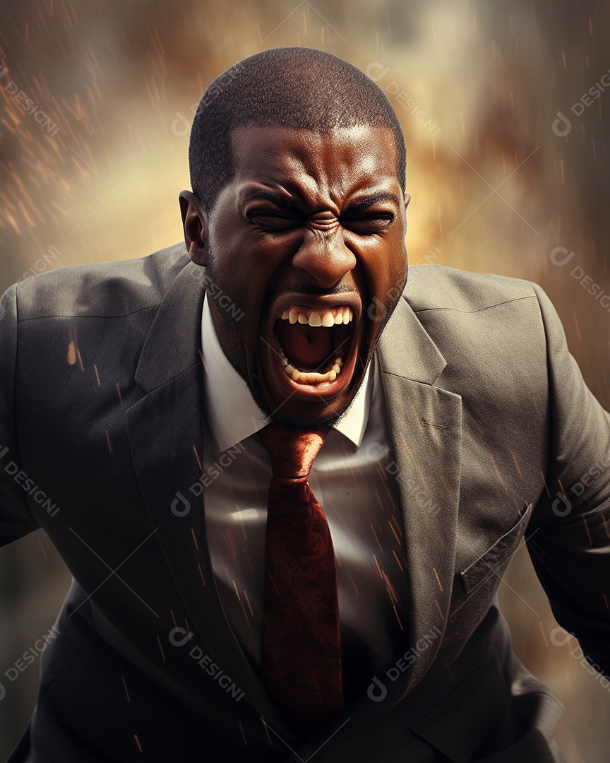Engraçado empresário negro gritando com dinheiro