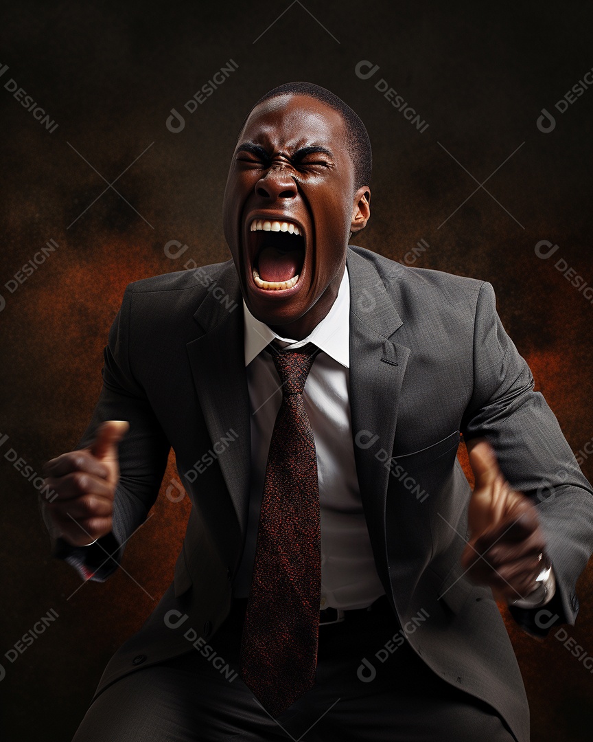 Engraçado empresário negro gritando com dinheiro