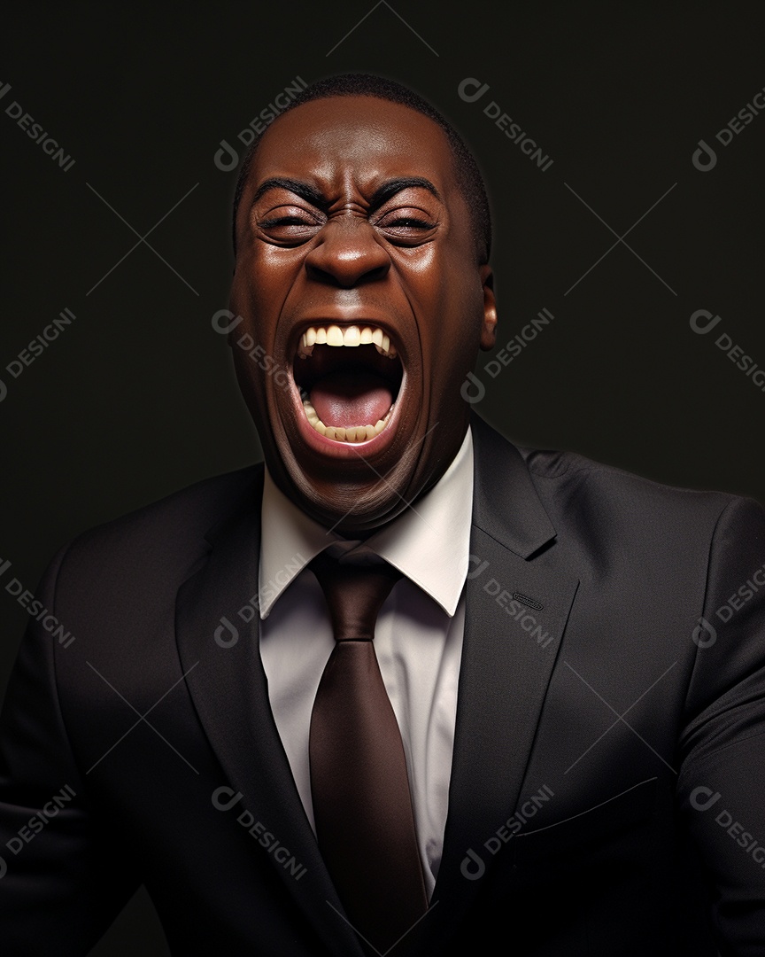 Engraçado empresário negro gritando com dinheiro