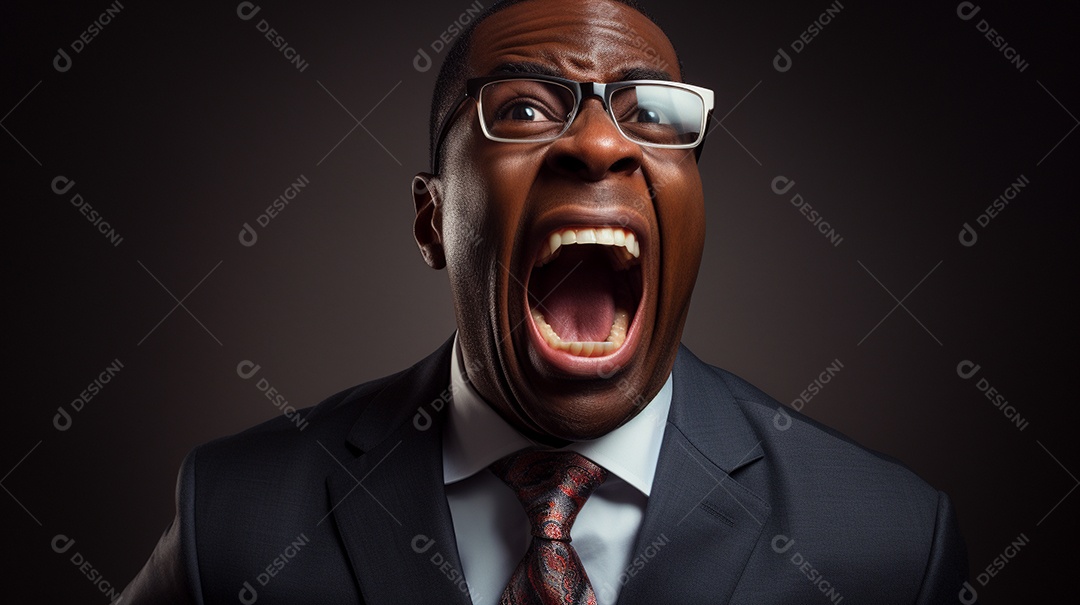 Engraçado empresário negro gritando com dinheiro