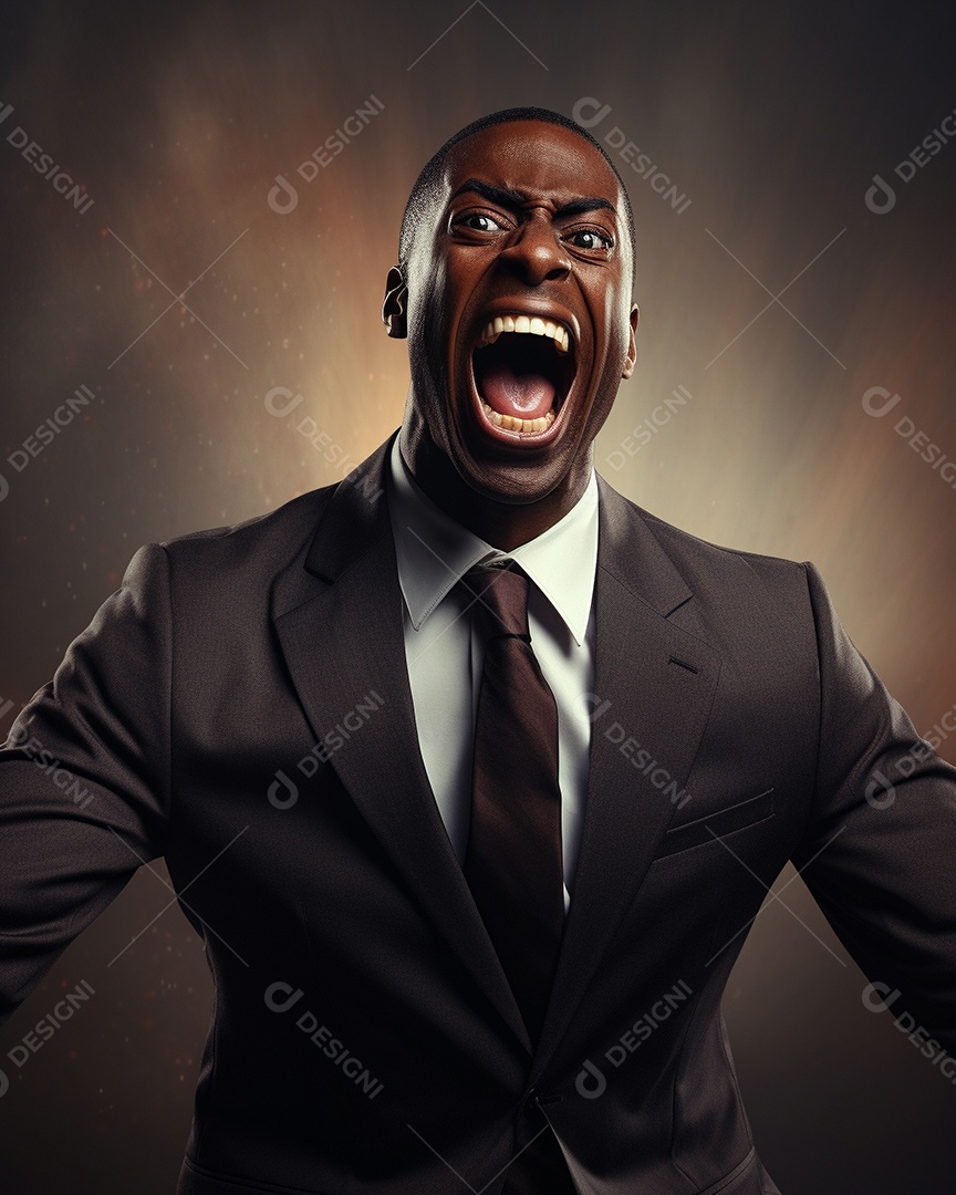 Engraçado empresário negro gritando com dinheiro