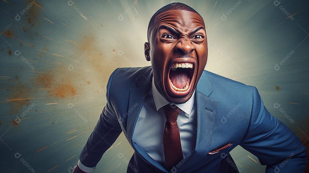 Engraçado empresário negro gritando com dinheiro