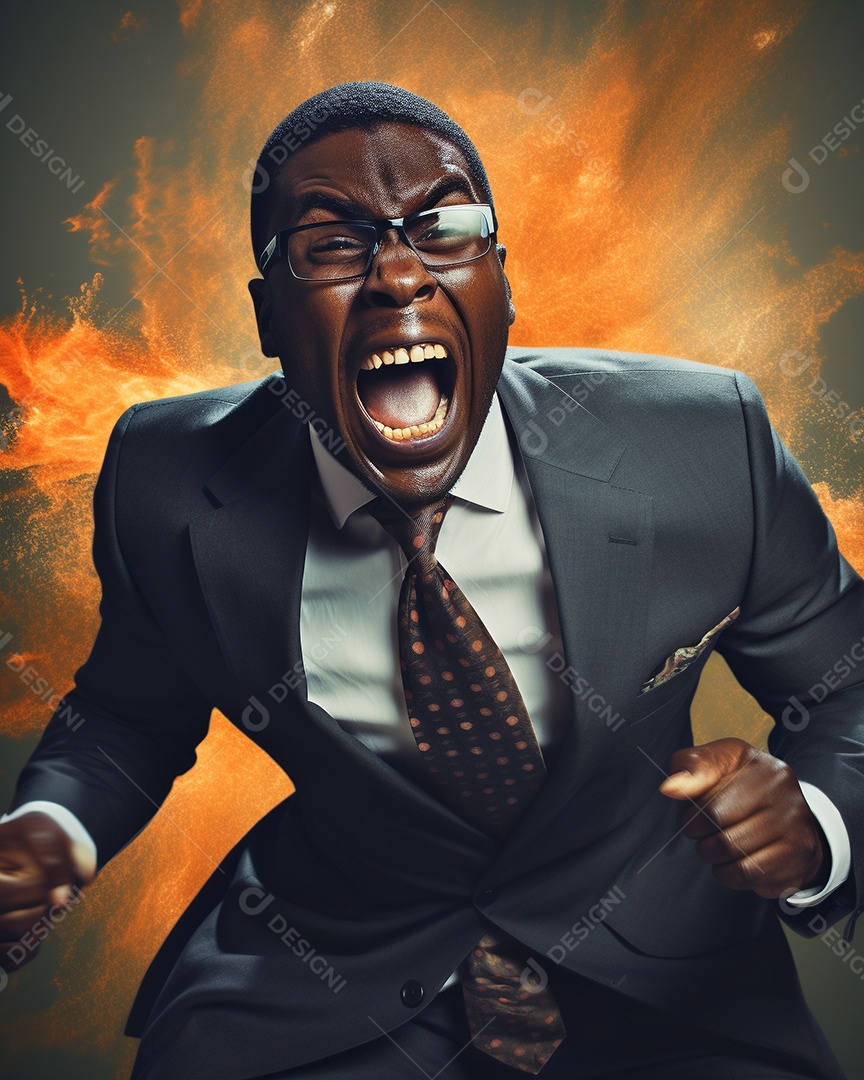 Engraçado empresário negro gritando com dinheiro