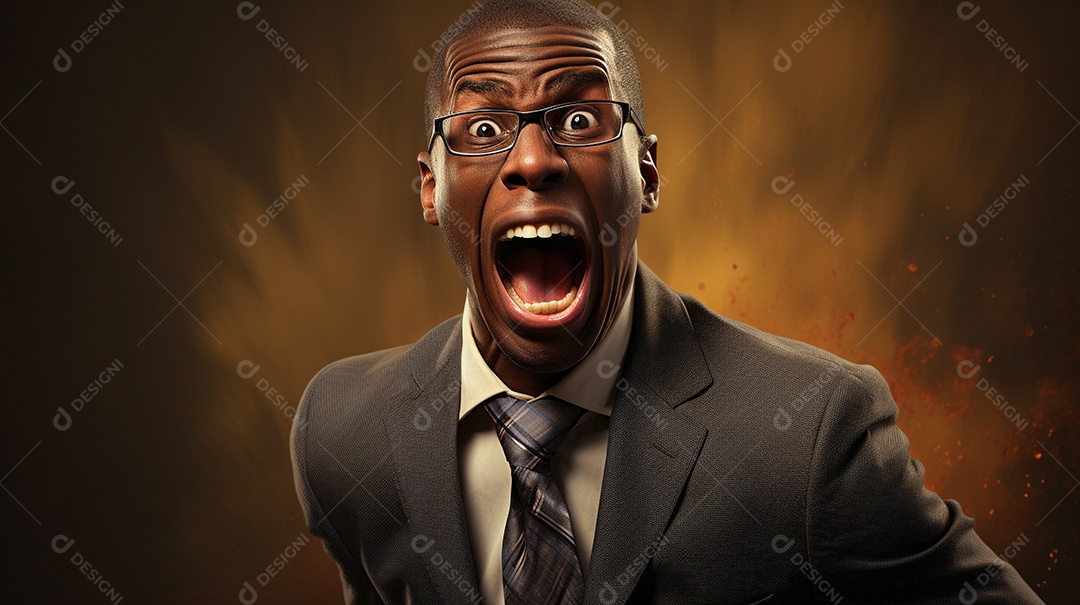 Engraçado empresário negro gritando com dinheiro