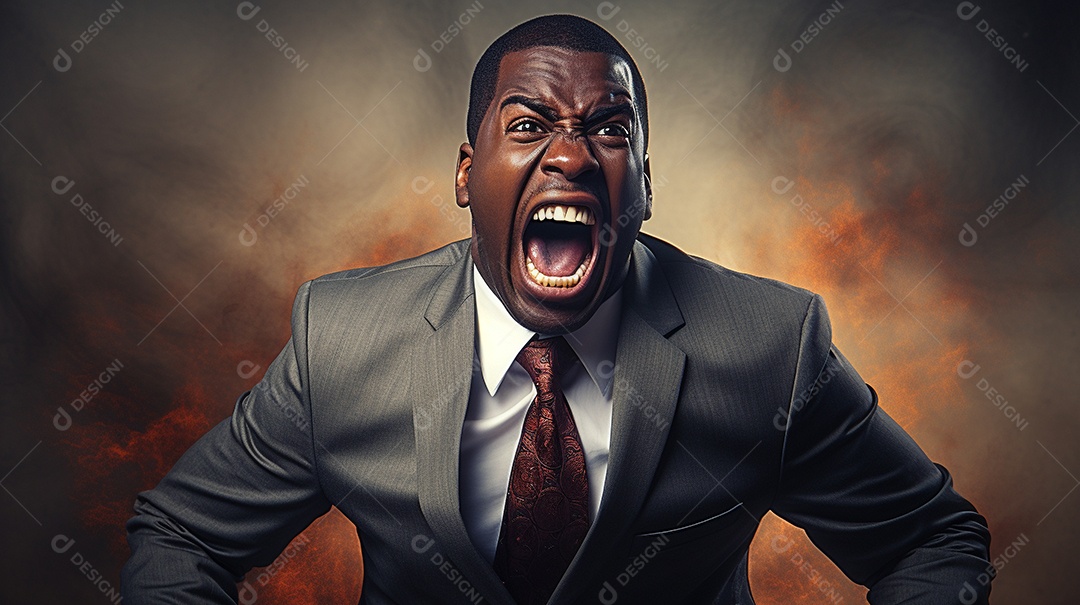 Engraçado empresário negro gritando com dinheiro