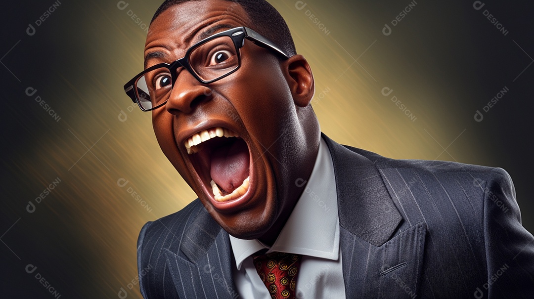 Engraçado empresário negro gritando com dinheiro