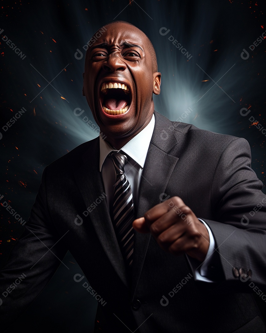 Engraçado empresário negro gritando com dinheiro