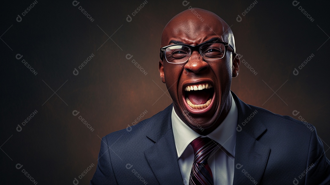 Engraçado empresário negro gritando com dinheiro