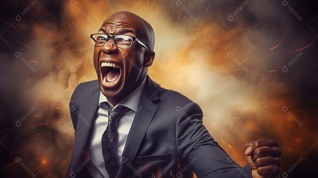 Engraçado empresário negro gritando com dinheiro