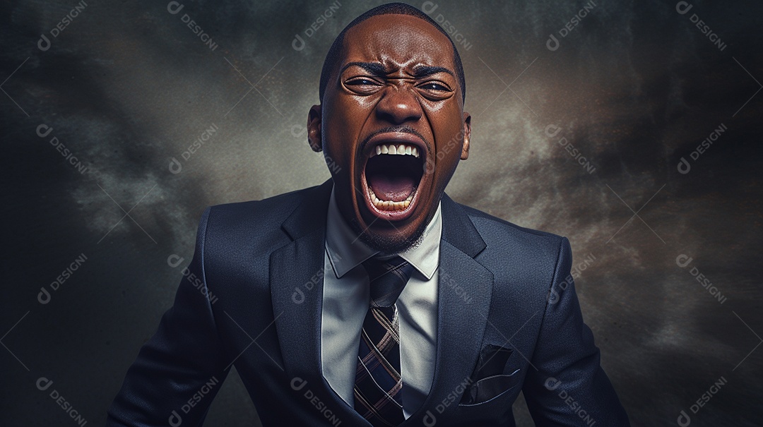 Engraçado empresário negro gritando com dinheiro