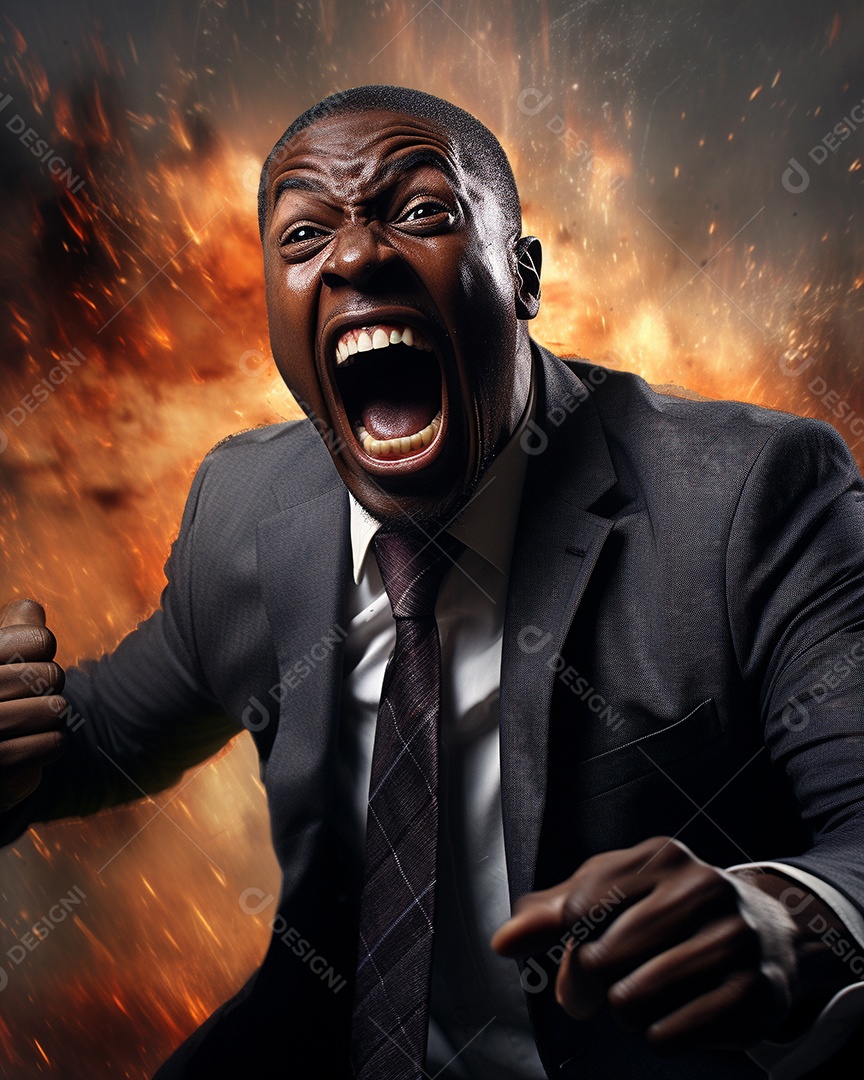 Engraçado empresário negro gritando com dinheiro