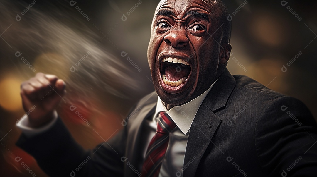 Engraçado empresário negro gritando com dinheiro