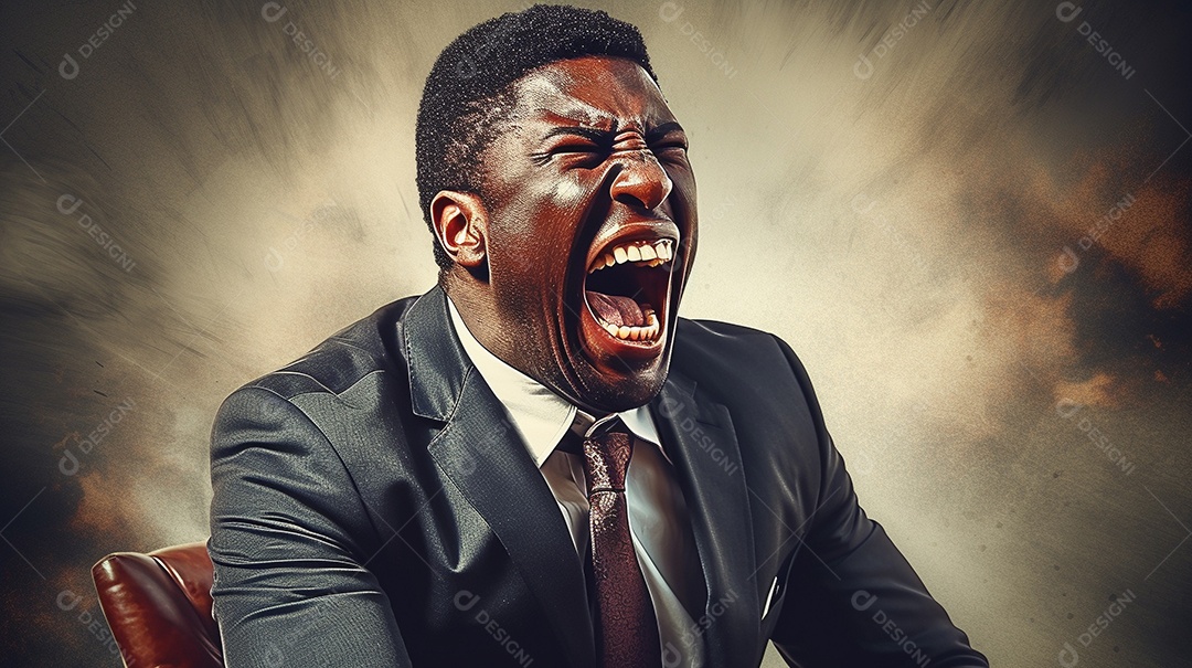 Engraçado empresário negro gritando com dinheiro