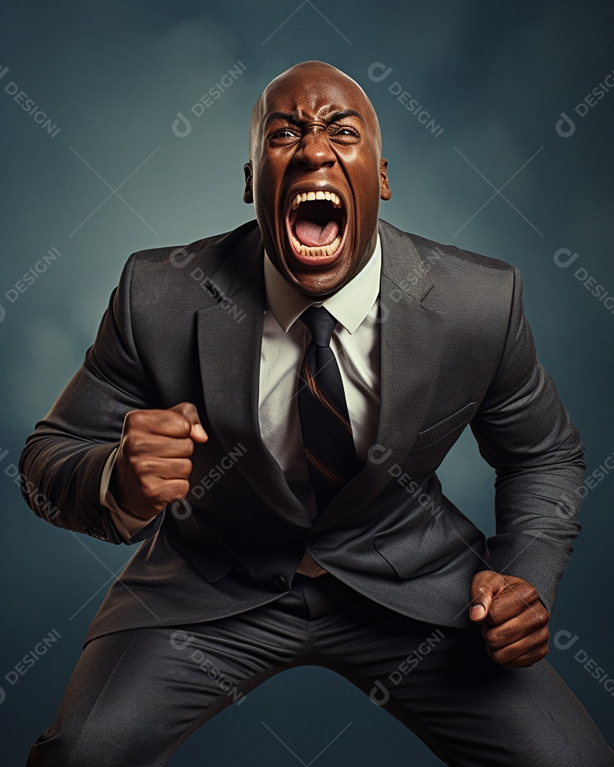 Engraçado empresário negro gritando com dinheiro