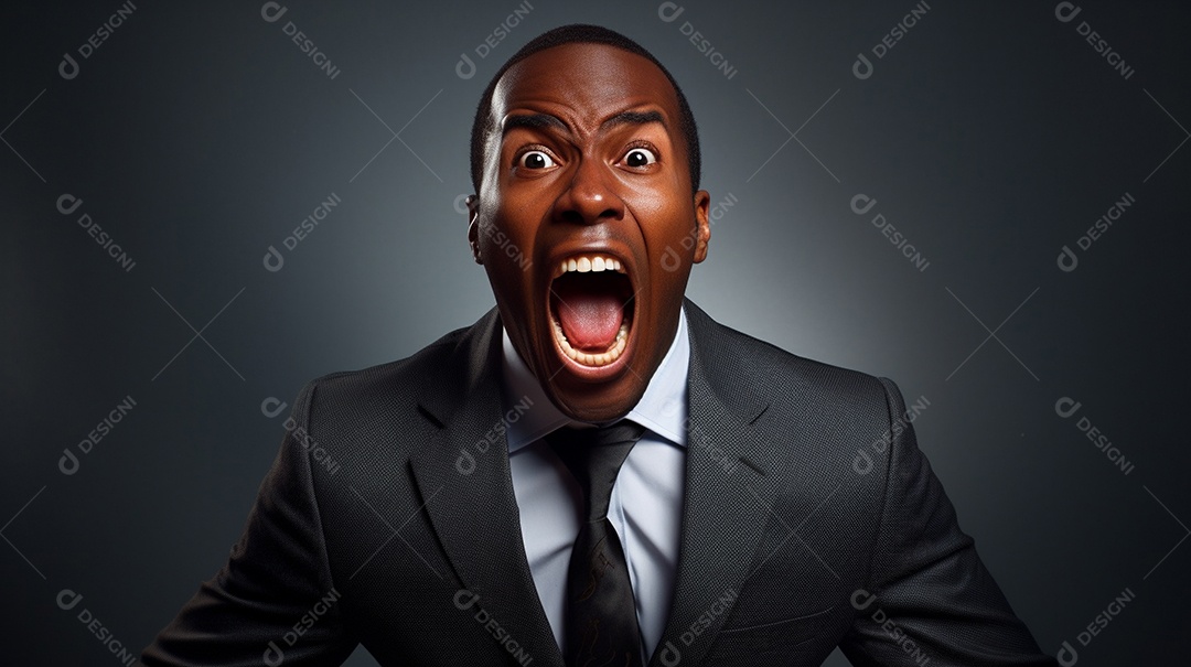 Engraçado empresário negro gritando com dinheiro
