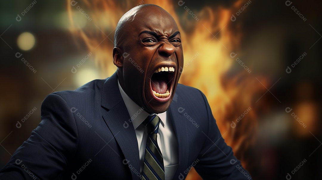 Engraçado empresário negro gritando com dinheiro