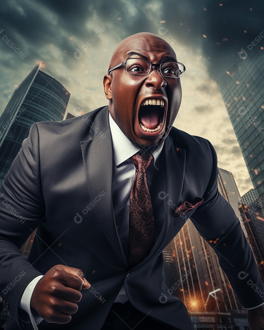 Engraçado empresário negro gritando com dinheiro