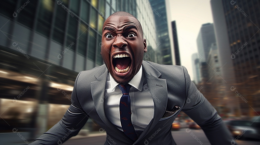 Engraçado empresário negro gritando com dinheiro