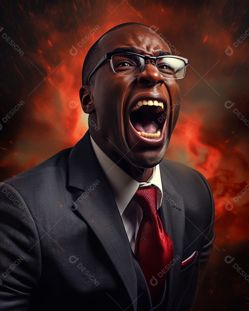 Engraçado empresário negro gritando com dinheiro