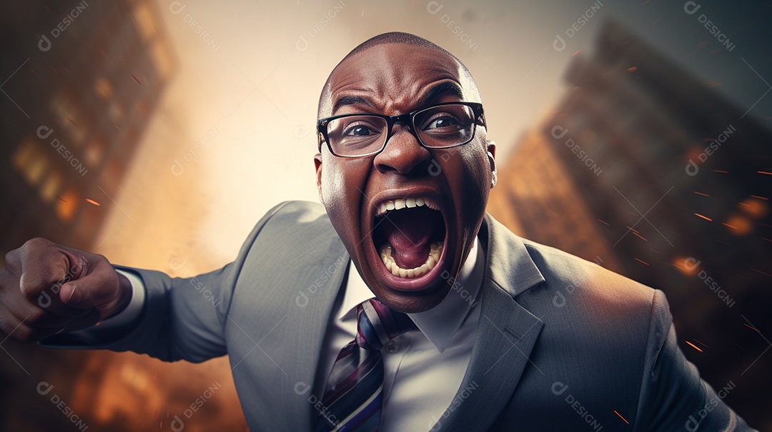 Engraçado empresário negro gritando com dinheiro