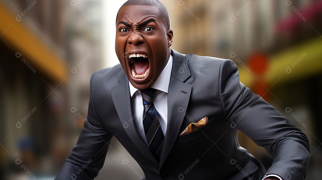 Engraçado empresário negro gritando com dinheiro