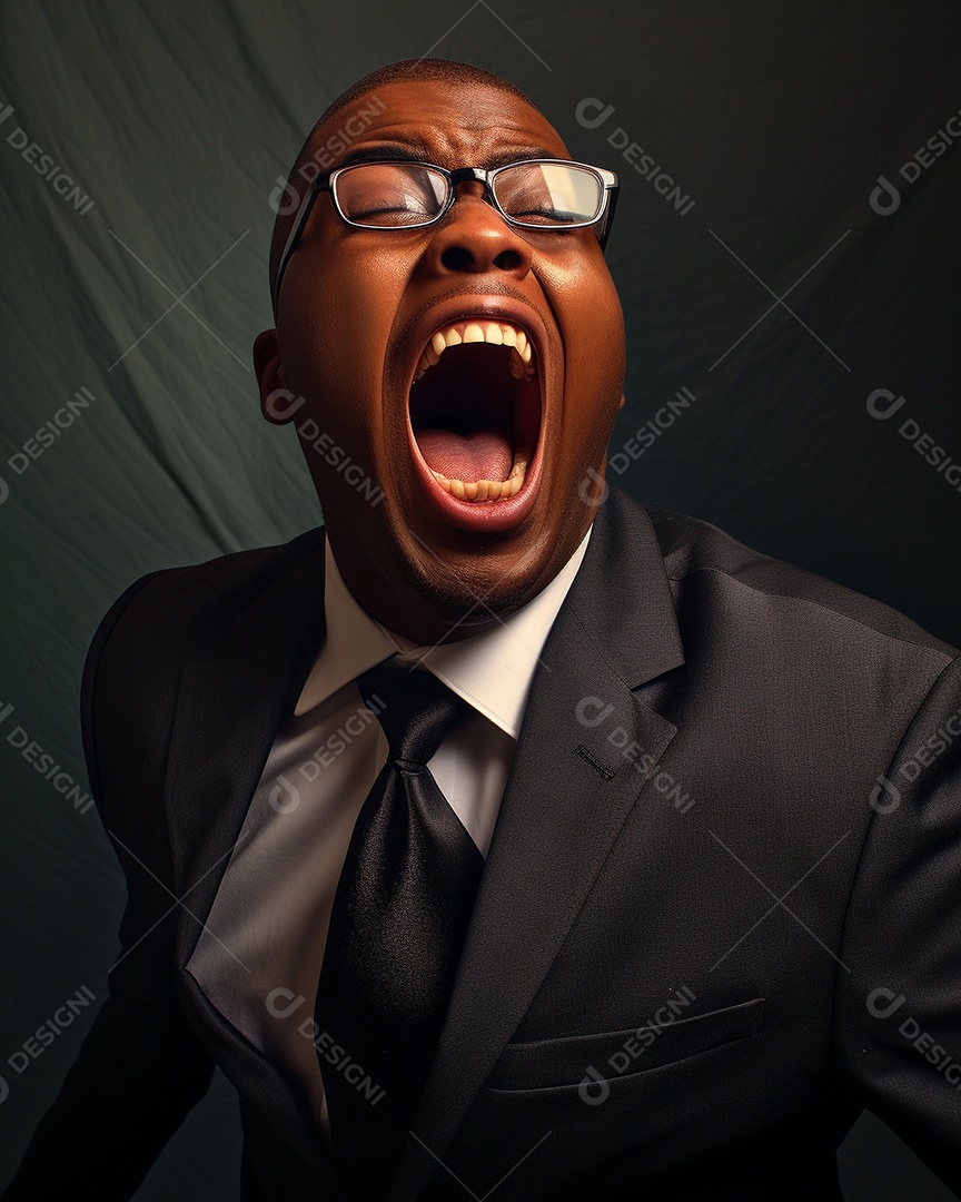 Engraçado empresário negro gritando com dinheiro