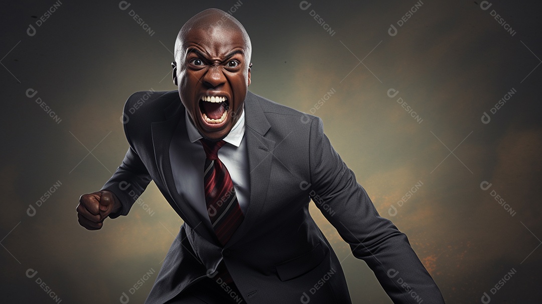 Engraçado empresário negro gritando com dinheiro