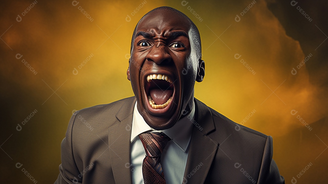 Engraçado empresário negro gritando com dinheiro