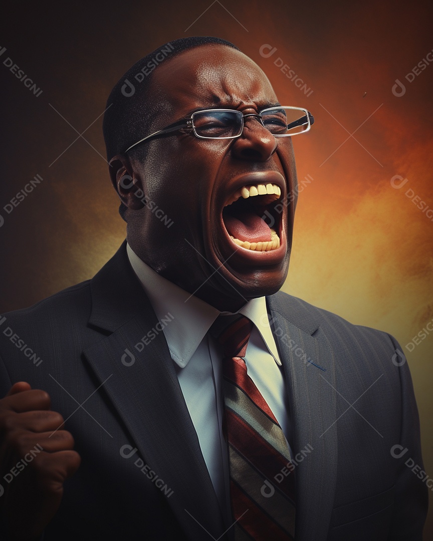 Engraçado empresário negro gritando com dinheiro