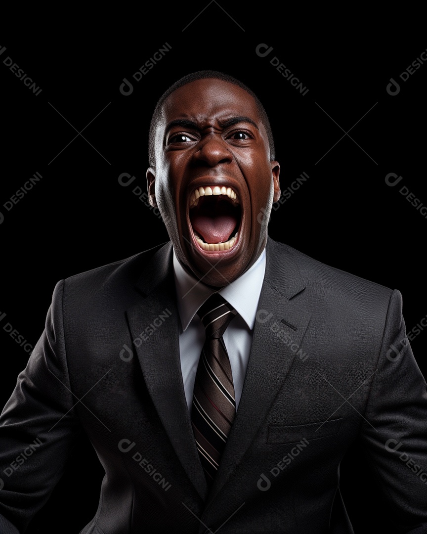 Engraçado empresário negro gritando com dinheiro