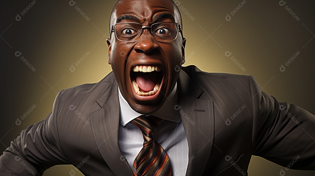 Engraçado empresário negro gritando com dinheiro