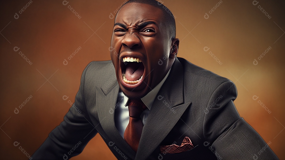 Engraçado empresário negro gritando com dinheiro