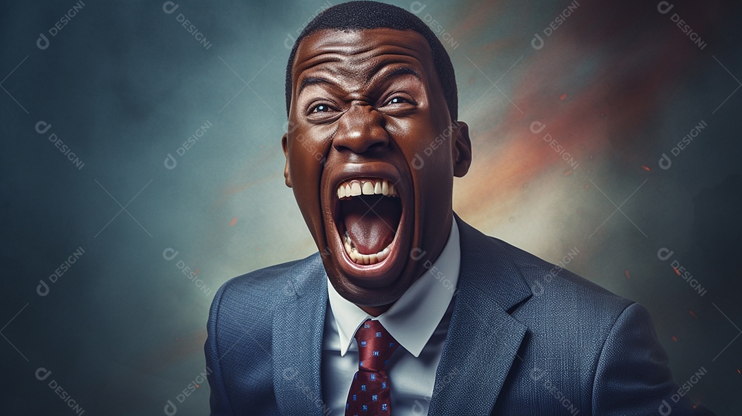 Engraçado empresário negro gritando com dinheiro