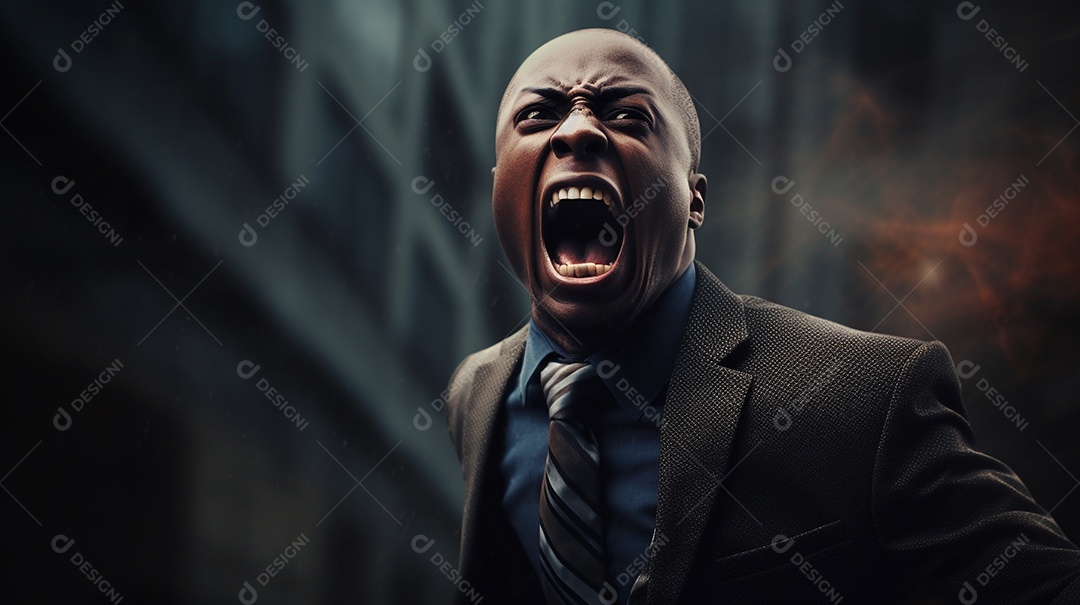 Engraçado empresário negro gritando com dinheiro