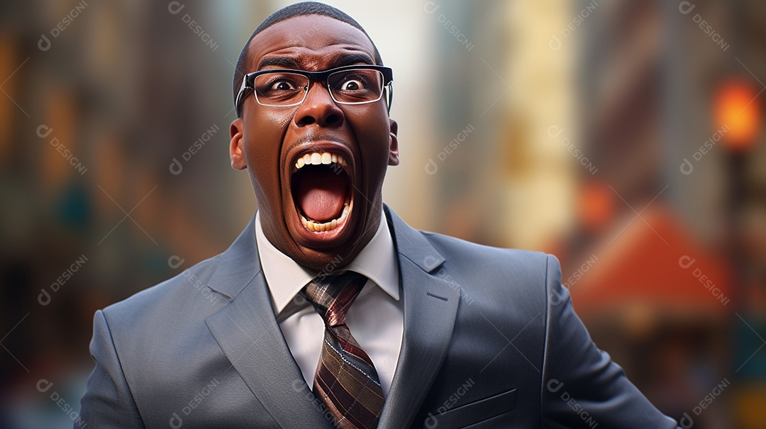 Engraçado empresário negro gritando com dinheiro