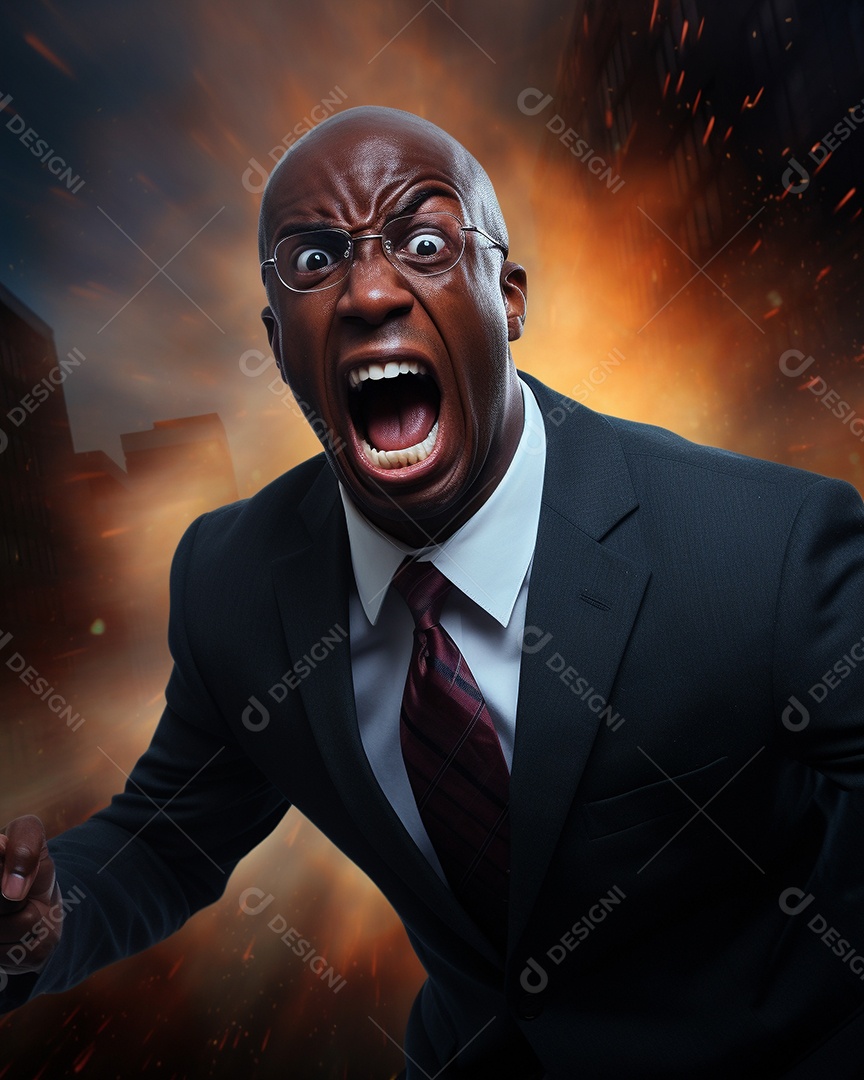 Engraçado empresário negro gritando com dinheiro