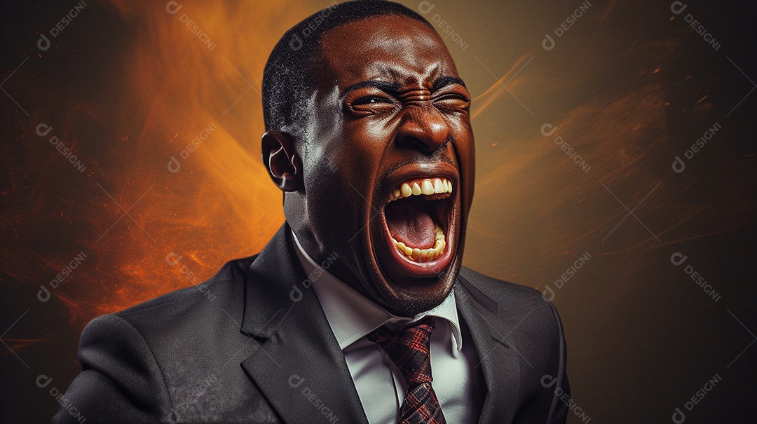 Engraçado empresário negro gritando com dinheiro