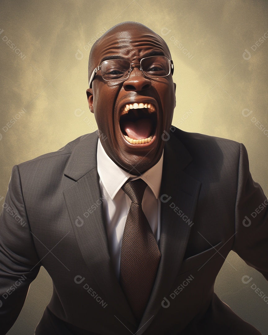 Engraçado empresário negro gritando com dinheiro