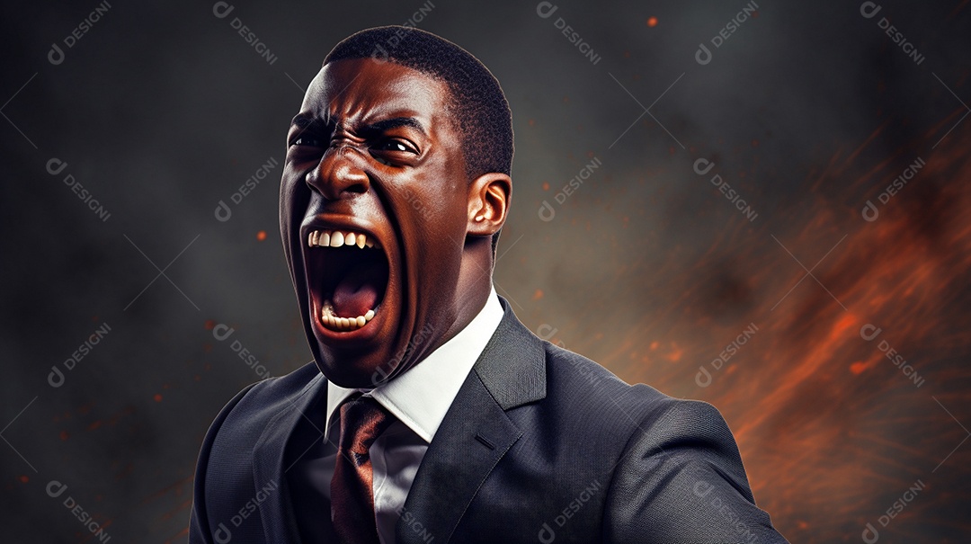 Engraçado empresário negro gritando com dinheiro