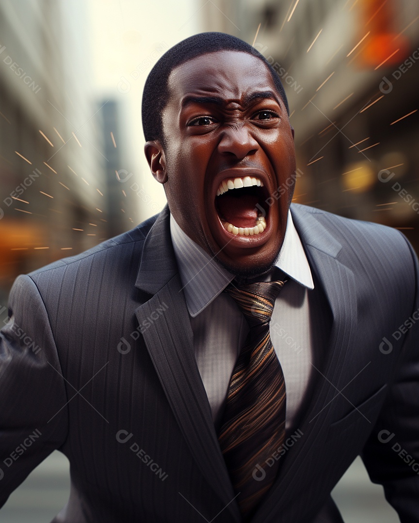 Engraçado empresário negro gritando com dinheiro
