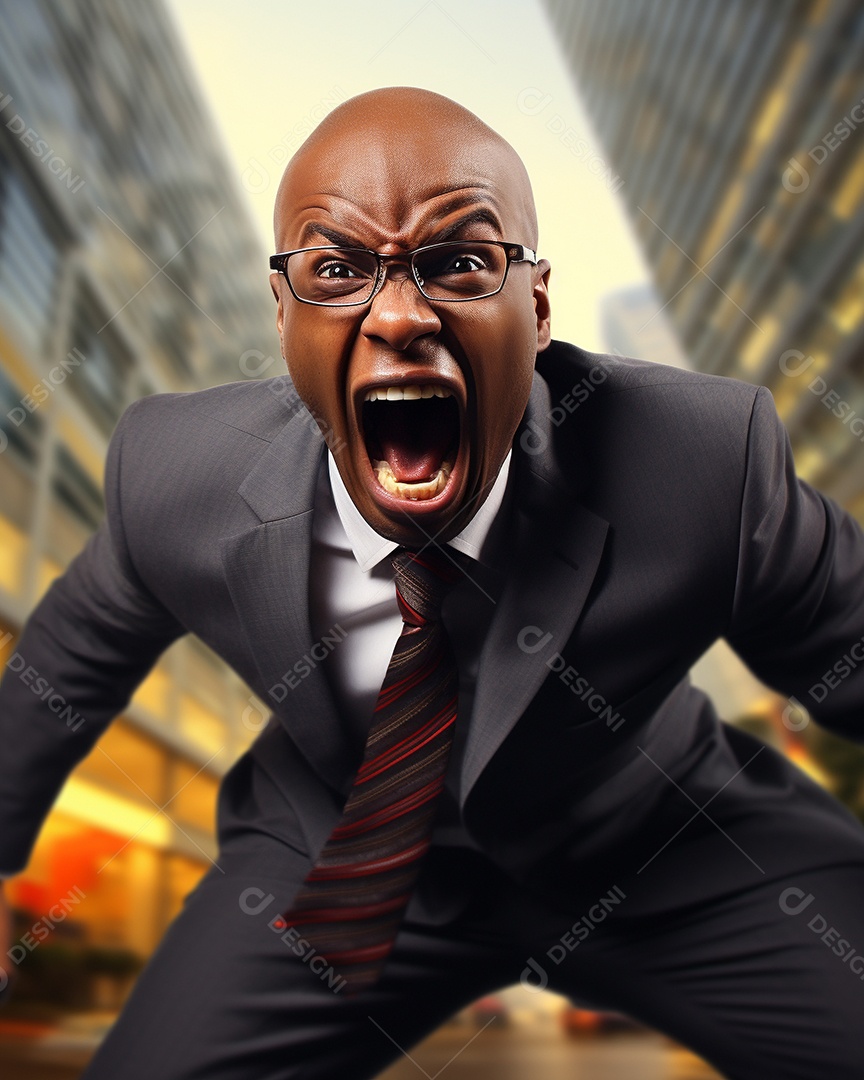 Engraçado empresário negro gritando com dinheiro